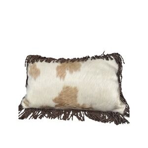 COWHIDE LEATHER PILLOW Lumbar Pillow WESTERN Rustic DECOR Pecos Fringe W Zipper